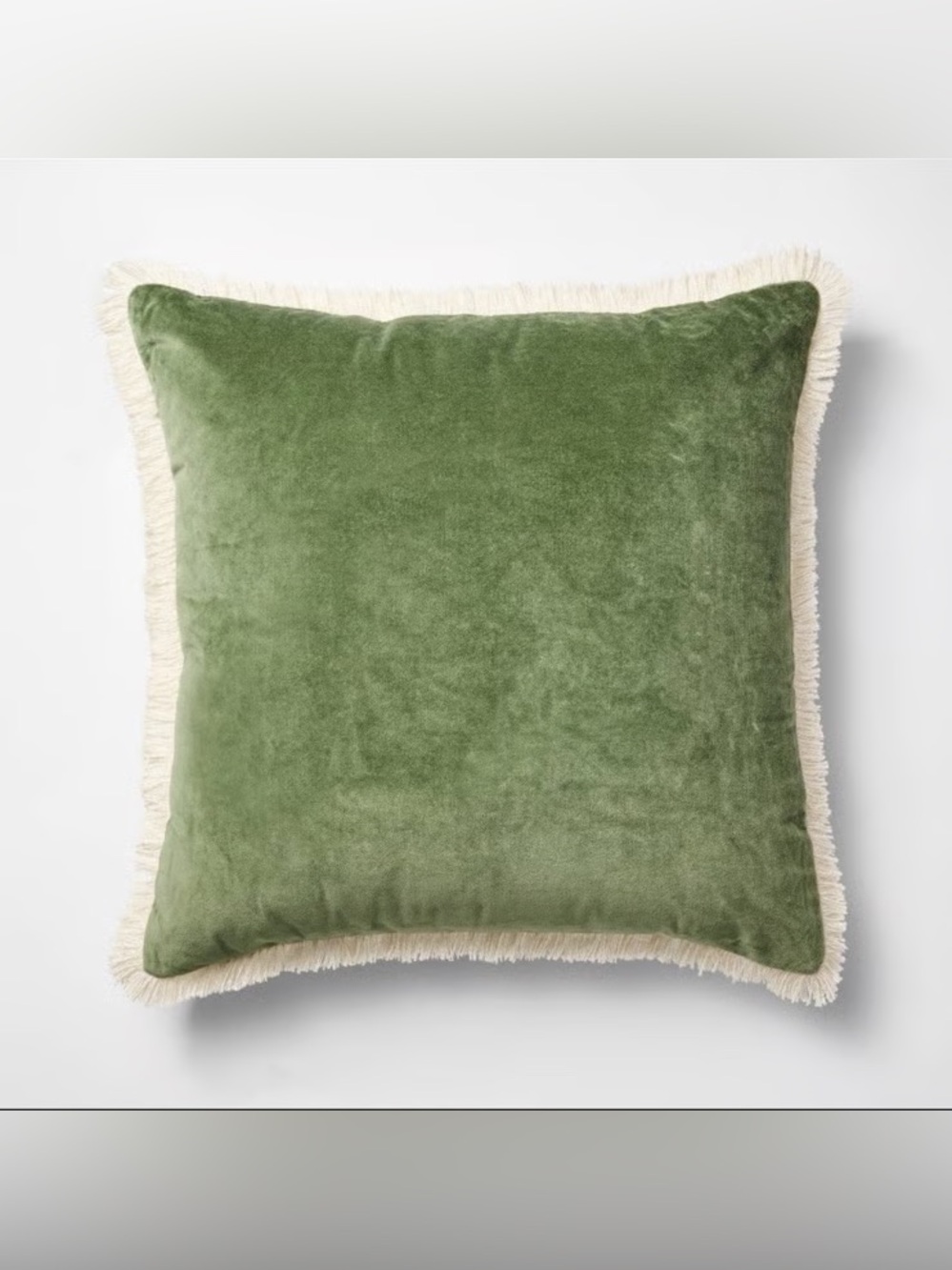 Threshold Olive Green Velvet Throw Pillow Covers with Cream Fringe 24 x 24